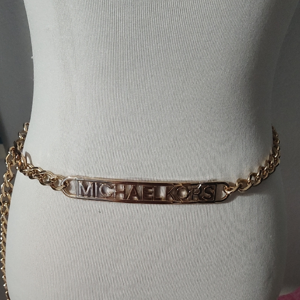 Michael Kors Gold Chain Belt with Nameplate